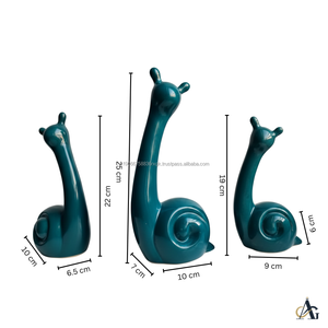 ชุดรูปปั้นสัตว์หอยทากเซรามิกสีเขียวอมฟ้า เคลือบเงา งานฝีมือทำมือจากอินเดีย ของตกแต่งบ้าน สไตล์เรียบง่ายและทันสมัย - Product Image 4