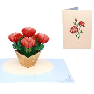 <b>Handmade</b> <b>Paper</b> Flower3D Pop Up Card Red Roses in Cardstock Pot Floral Decor Home Decoration Die Cutting Printing Customized - Product Image 4