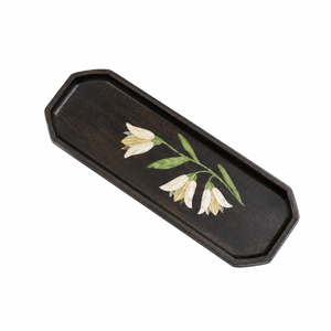 Plateau de service en bois de manguier de qualité supérieure avec incrustation florale |   Plateau rectangulaire décoratif fait main |   Élégant accessoire de table pour la maison - Product Image 1