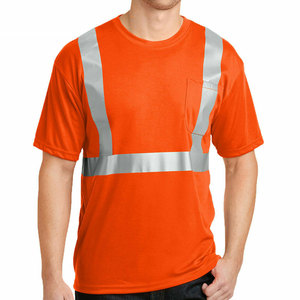 T-shirt de sécurité orange haute visibilité réfléchissant, respirant, pour travaux de construction, uniforme de sécurité pour hommes avec poche avant - Product Image 1