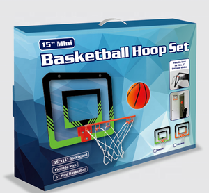 Ensemble de panier de basket-ball mural miniature ODM SC-BHS-15 avec panneau de 15 pouces et mini ballon de basket de 5 pouces, matériau PC vert TW - Product Image 3