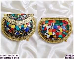 Handmade Multi-Function Fashionable Mosaic Stone Metal Frame Flap <b>Clutch</b> <b>Bag</b> Chain Strap Evening Party <b>Wedding</b> Use Craftstages - Product Image 4