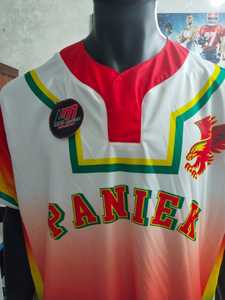 Maillot de basketball sublimé pour homme LONE MISSION, nom de l'équipe RANIE, dégradé de couleurs, col en V, manches courtes, respirant, coupe régulière, adulte. - Product Image 3