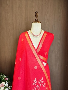 <b>Red</b> Silk <b>Saree</b> With Floral Design Traditional Wear For Women Wedding And Party Occasion India Pakistan Style - Product Image 2