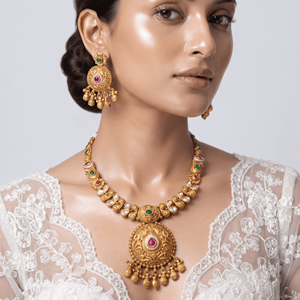 Elegant Gold Plated Cubic Zirconia Choker Necklace Set with Matching Drop Earrings Ideal Choice for Bridal Wedding Wear - Product Image 4