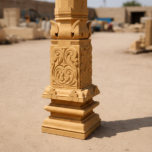 Colonne/Pilier décoratif carré en pierre de grès naturelle massif sculpté à la main - Product Image 3