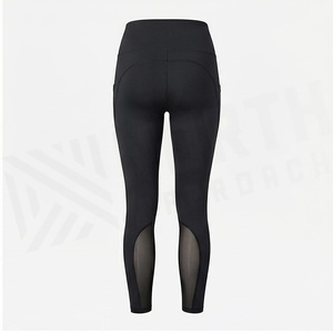 Leggings de yoga noirs taille haute avec empiècements en mesh, longueur cheville, sans coutures, extensibles dans quatre directions, vêtements de sport pour femmes - Product Image 2