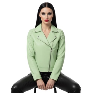 Veste de moto en cuir vert clair doux pour femmes, confortable pour un usage quotidien, prix de gros en vrac personnalisé, prix d'usine, véritable veste de motard - Product Image 1