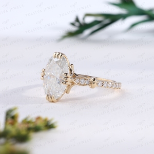 Anillo de Diamantes de Corte Ovalado de Lujo con Halo, Engaste de 4 Puntas, Banda de Oro, Anillo de Promesa, Regalo de Joyería para Aniversario - Product Image 2