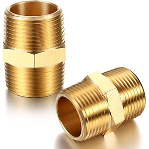 Brass <b>Hex</b> Nipple BSP NPT BSPT Male Thread Flexible High Pressure Pipe Fitting Connector OEM Custom (AOL-010) SAE#130137 - Product Image 1