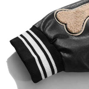 Chaqueta Letterman para hombre, cuerpo de lana, mangas de cuero, estilo béisbol universitario, cierre frontal con botones a presión, informal. - Product Image 4