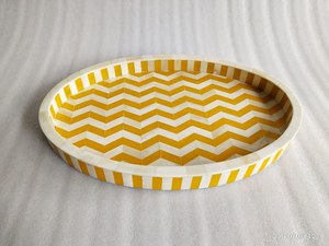 Plateau rond en os de buffle avec incrustation MOP, couleur personnalisée, motif chevron, artisanat naturel, écologique, style traditionnel pour la décoration de la maison - Product Image 2