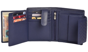 Portefeuille long en cuir pour femme, pochette multi-cartes, fenêtre d'identification, poche zippée, organisateur d'argent, fermeture à bouton pliable, bleu marine - Product Image 2