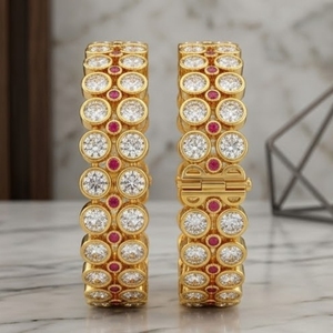 Ethnic Traditional 925 Silver Monzo Bangles Luxury Crystal Stone Designer <b>Kada</b> Set for Women Wedding - Product Image 1