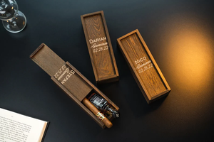 Eco-Friendly Wooden Wine Bottle <b>Box</b> Personalized Whiskey <b>Storage</b> Case with Secure Sliding Lid and Carrying Handle - Product Image 3