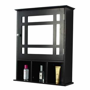 Single Door Three Compartment <b>Grey</b>-Brown <b>Storage</b> Bathroom Cabinet Bath Mirrors Product Category - Product Image 1