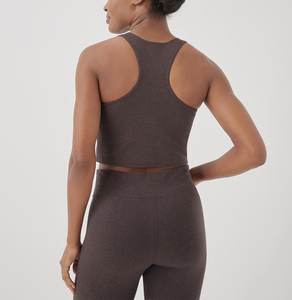 Women 2 Piece Sports Set Solid Knitted High Waist <b>Leggings</b> With V Neck <b>Crop</b> Top Breathable Spandex Polyester Workout Wear - Product Image 5