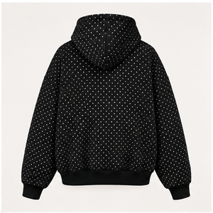 Customize Jet <b>Black</b> Womens Oversized Boxy Micro Dense Polka Dot Pullover Hoodie Heavyweight Plush Cotton <b>Fleece</b> WPHOOD-0002 - Product Image 3