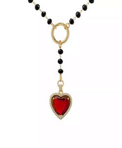 Collar 'Y' de corazón de cuentas negras y circonitas cúbicas Rojas | Macy's - Product Image 1