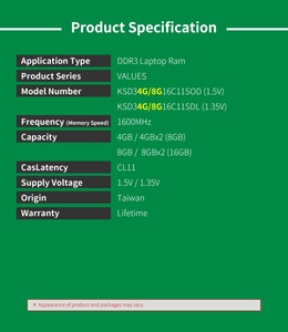 Aitc Kingsman แรม DDR3L แรงดันต่ำ4GB 1600MHz สำหรับแล็ปท็อป - Product Image 6