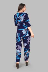 Ensemble coordonné pour femme imprimé bleu, vente en gros, prix d'usine, en poly-rayonne, 2 pièces, pantalon et haut, écologique, col rond, décontracté pour femme - Product Image 3