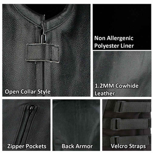 Chaleco de Cuero para Motociclistas al por Mayor, Diseño Estilo Club con Costuras de Diamantes y Cremallera Frontal Oculta, Logotipo Personalizado Sialkot - Product Image 5