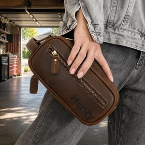 Neceser de Cuero Genuino Impermeable Personalizado para Hombre, Organizador de Cosméticos de Viaje Vintage, Kit de Aseo de Cuero LNTB-0028 - Product Image 6