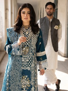Ensemble 3 pièces MAHNUR pour femme : chemise brodée en tissu lawn, dupatta brodé en organza et pantalon, formel, infroissable, pour mariage/fête, toutes saisons - Product Image 4