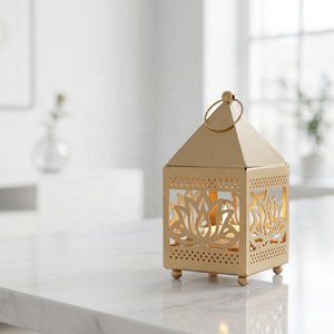 Wholesale Lotus Cutwork <b>Mini</b> Metal Candle <b>Lantern</b> for Festive Home Tabletop Decoration - Product Image 1