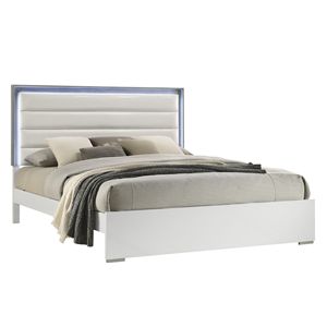 Letto Matrimoniale Olivia in Stile Contemporaneo Bianco con Testiera LED e Struttura Imbottita in Legno - Product Image 2