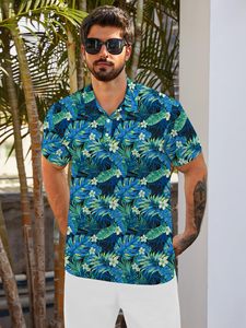 Camisetas polo para hombre con estampado de hojas tropicales cian para exportación global a granel. Fábricas B2B especializadas en ropa deportiva personalizada y con MOQs bajos. - Product Image 2