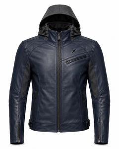 Blouson de moto en cuir à capuche Urban |   Marine, Brun, Bourgogne |   Fabricant OEM ODM |   Qualité de conception haut de gamme |   Vêtements de course | - Product Image 1