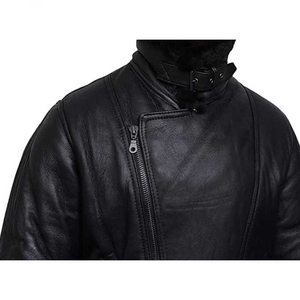 Men's Black Genuine Leather Moto <b>Biker</b> <b>Jacket</b> With Faux Fur Lining Turn-down Collar Zipper Closure Short Length Winter Wear - Product Image 6