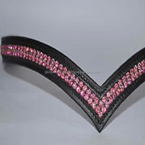 ส่วนตัวแข่งม้าผลิตภัณฑ์และอุปกรณ์เสริมแฮนด์เมดที่ว่างเปล่าช่องหนังม้าคิ้ววง2แถวสีชมพูคริสตัล Bling - Product Image 3
