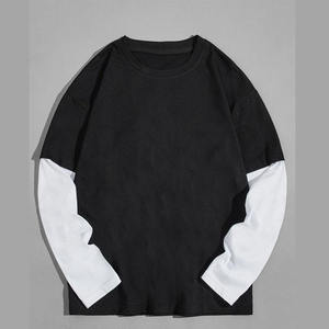 High Quality T-Shirt Heavyweight Cotton Distressed Drop Shoulder <b>Tshirt</b> Boxy 2 in 1 Long Sleeve T Shirt for Men - Product Image 6