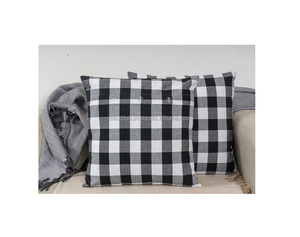 Wholesale Cheap Price Polyester Classic Plaid Rustic Farmhouse Black <b>White</b> Bolster Pillow <b>Cover</b> for Living Room - Product Image 1