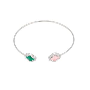 Bracelet ouvert trèfle en pierre rose et verte pour femme, bijou élégant et tendance, ajustable, accessoire de fête, cadeau - Product Image 2