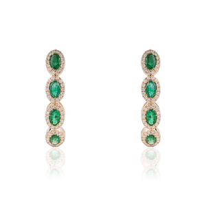 Pendientes de Aro Personalizados con Diseño Ovalado de Esmeralda y Diamantes de Corte Redondo, Oro Amarillo Puro de 14 Quilates, Bajo MOQ - Product Image 1