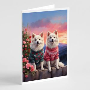 Whimsical American Eskimo Two Hearts A7 Tarjetas de felicitación Paquete de 8 tarjetas de notas en blanco con sobres Tamaño 5x7 - Product Image 1