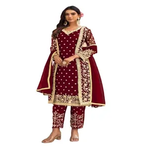NEW DESIGNER LONG TOP WITH PLAZZO DRESS EMBROIDERY WORK PAKISTANI SALWAR KAMEEZ WHOLESALE SUPPLIER FROM INDIA ONLINE BUY