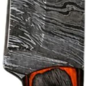 Cuchillo de Caza de Hoja Fija Damasco con Mango de Madera Bicolor Naranja y Negro, Forjado a Mano, para Camping y Supervivencia OEM - Product Image 5