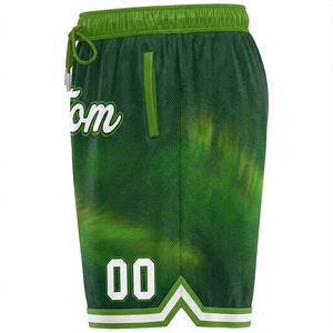 Shorts imprimés palmiers verts, shorts de bain personnalisés, shorts à cordon de serrage, shorts pour hommes à séchage rapide, shorts de basketball avec logo frontal - Product Image 2