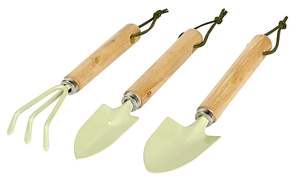 Juego de paleta y horquilla de jardín de metal vintage con mango de madera para plantar y excavar - Product Image 2