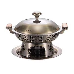 Plat de service de luxe en acier inoxydable doré martelé avec support pour buffet et maintien au chaud - Product Image 5