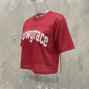 T-shirt court en maille rouge Snowgrace pour homme, manches courtes, coupe ample, sportif, respirant, col rond - Product Image 5