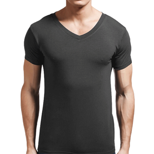 T-shirt pour homme, coupe slim sportive, manches courtes, col en V, respirant, séchage rapide, jersey en coton et élasthanne - Options de logo et de couleur personnalisées - Product Image 3