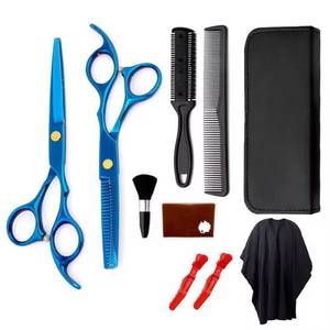 Ensemble de ciseaux de coiffure professionnels avec peignes, brosse, cape et étui, en acier inoxydable 440C, pour droitiers, manche long, pointe acérée - Product Image 3