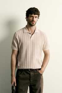 Suéter de punto acanalado texturizado beige para hombre, mezcla de algodón, con logo frontal, transpirable, informal, para OEM, personalizado, al por mayor - Product Image 3