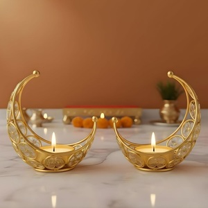 Classyo <b>Moon</b> Shaped <b>Crystal</b> Tea Light Candle Holders (Pack of 2) Stainless Steel Eco-Friendly Wedding Home Decor - Product Image 4