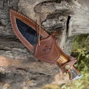 Cuchillo de Caza de Acero de Damasco con Mango de Madera, Hoja Serrada de Punta Caída, No Ajustable, Herramienta para Exteriores - Product Image 3